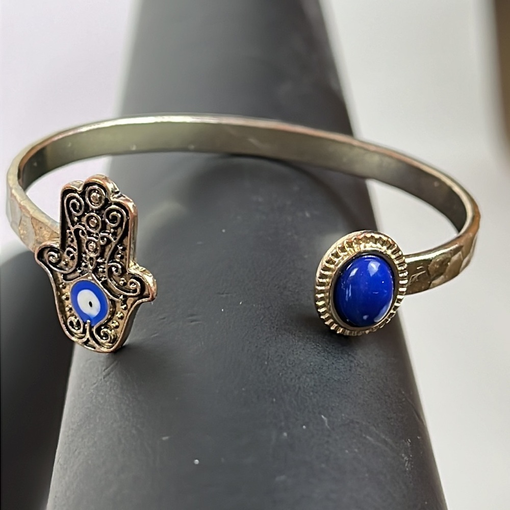 Sterling Forever Evil Eye Hamsa Gold Cuff